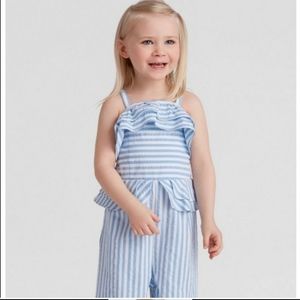 NWT 12M Oshkosh Blue White Seersucker Girls Romper